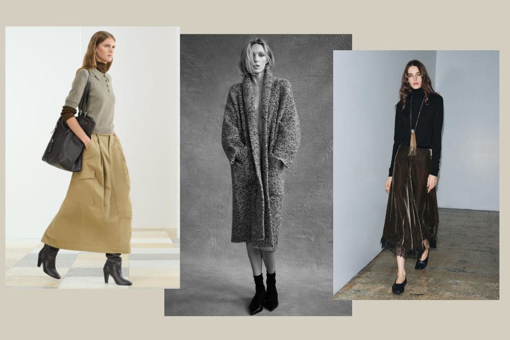 abbigliamento zara 7 outfit da avere nel proprio armadio: gonna cargo cappotto maglia gonna in velluto con pizzo