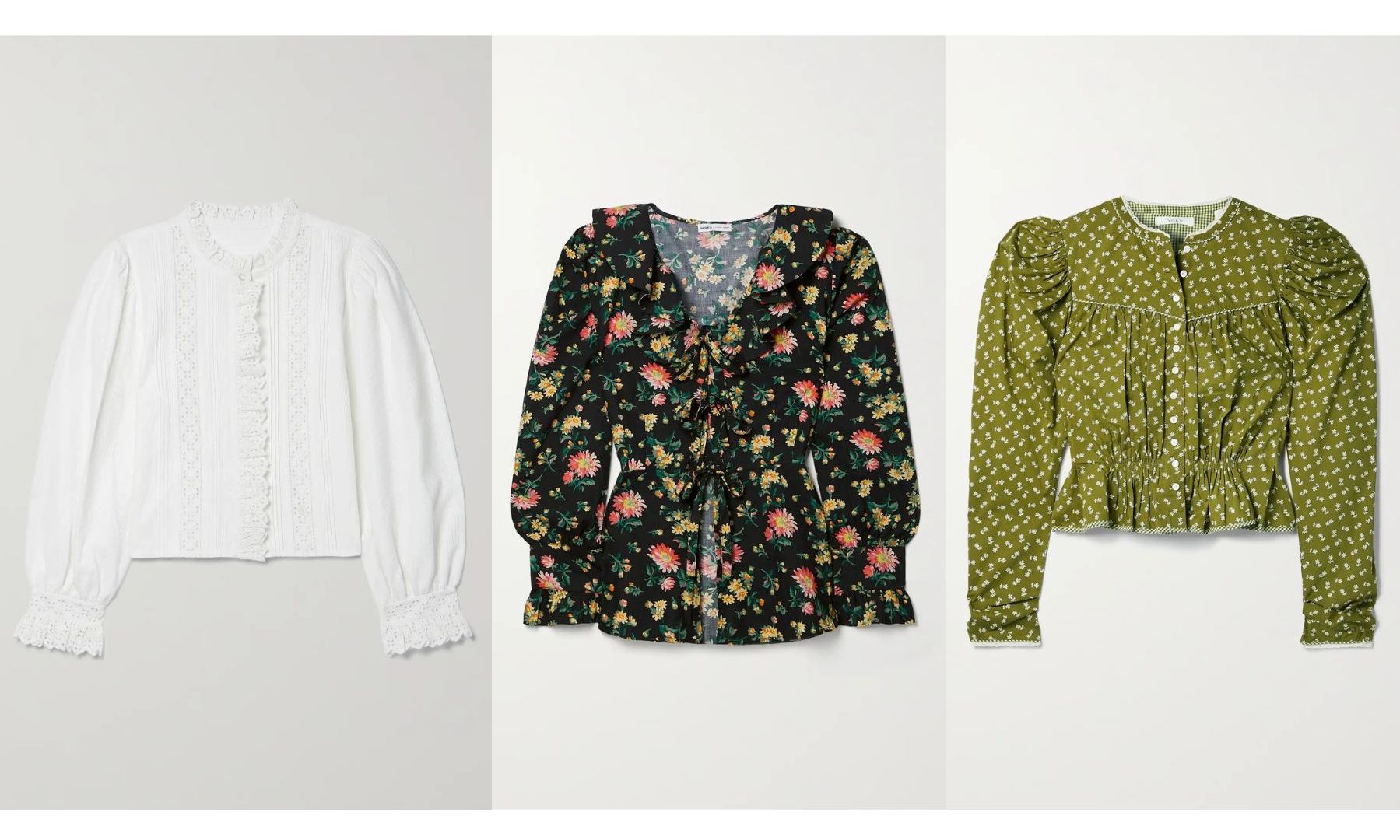 camicie per lo stile gipsy bianca, a fiori e verde