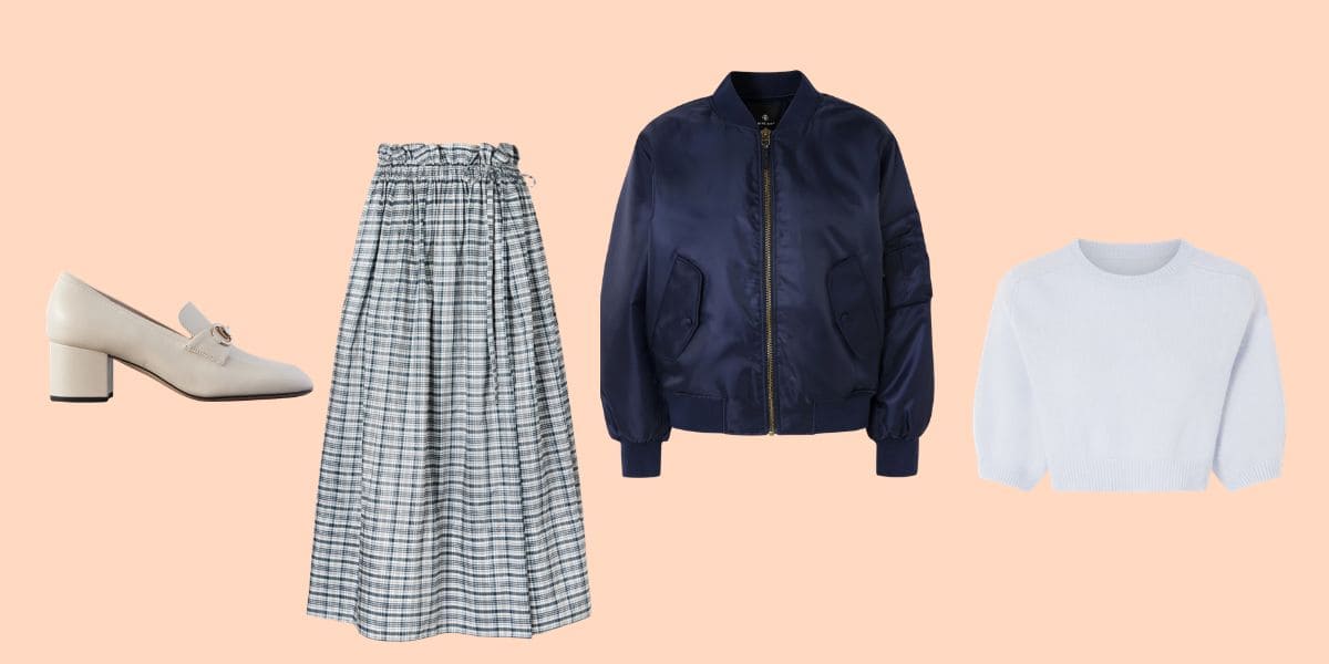 casual chic gonna ampia mocassini e bomber