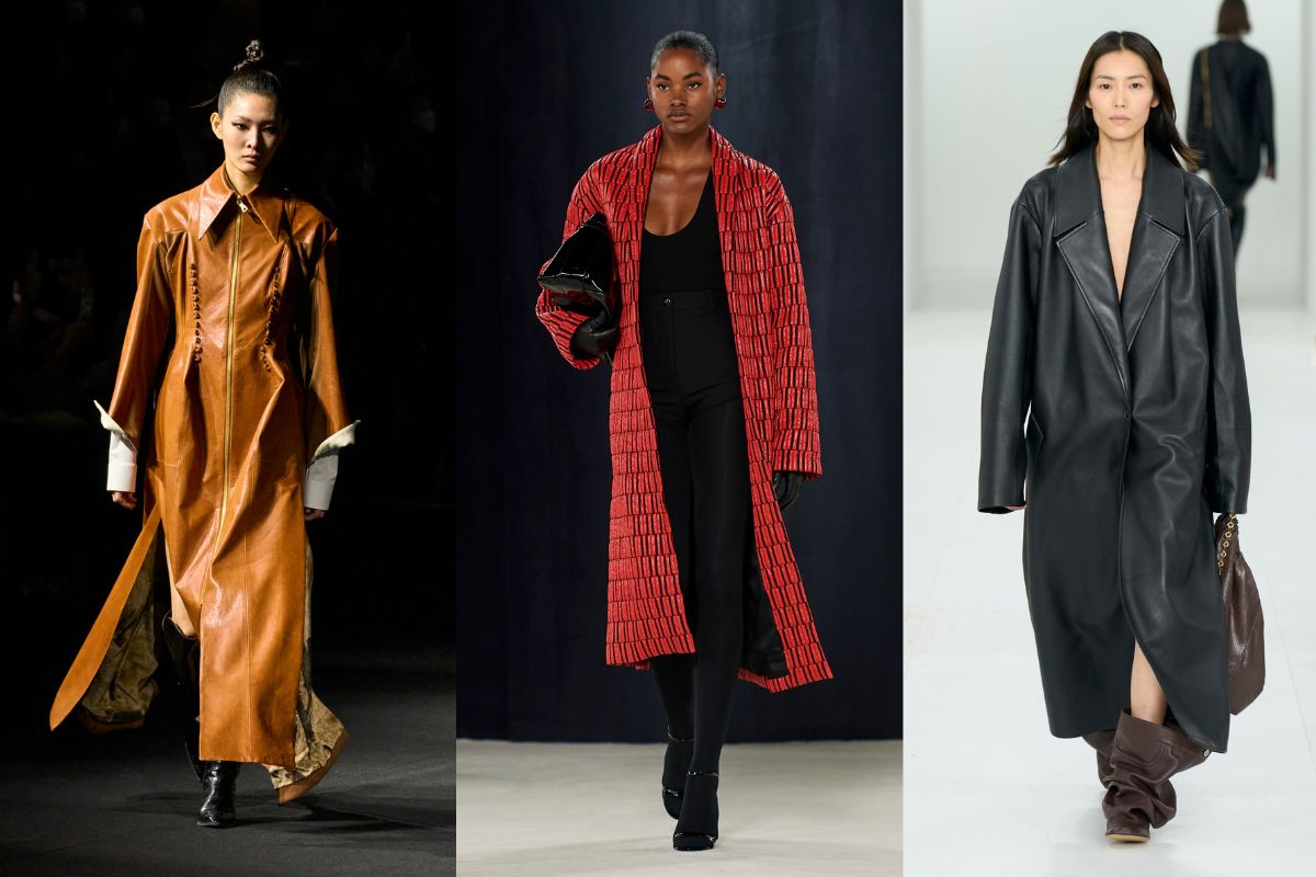 moda autunno inverno 2023 cappotti di pelle color cuoio rosso e nero