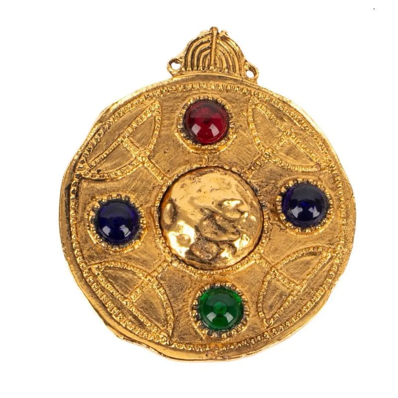 spilla gioiello chanel vintage in metallo dorato e pasta di vetro