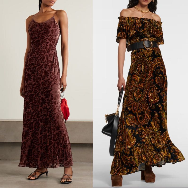 L'abito di velluto, la scelta elegante per ogni occasione 6 vestito di velluto devore e stampa palsey